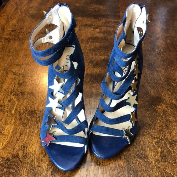 Katy Perry Collections Navy Blue Suede Star-Strap High Heel Sandals - Picture 3 of 16